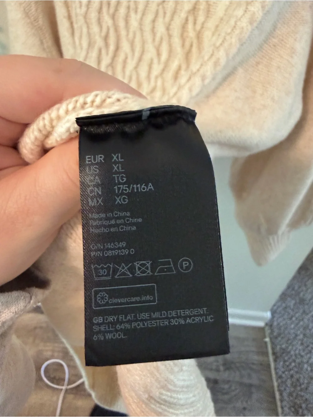 H&M Chunky Cable Knit Sweater Dress XL Cream Beige Wool Blend - Picture 5 of 6